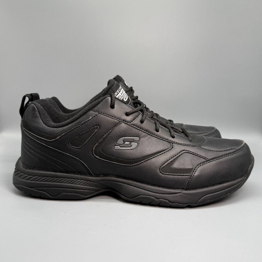 Skechers Work Dighton Men's Size 13 Black Leather Sneakers Lace-Up Low Top Shoes